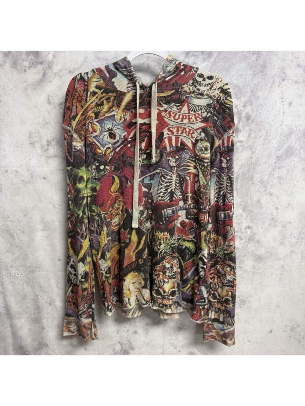 Vintage Y2K Grunge Womens Hoodie Sweatshirt BCE All Over Print 2XL Waffle Knit